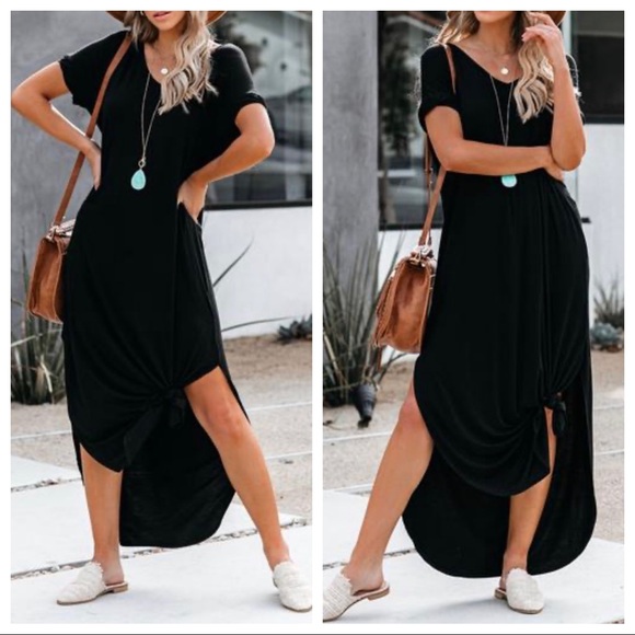BLACK BEST LOOSE FIT SIDE POCKET MAXI DRESS - Picture 4 of 6